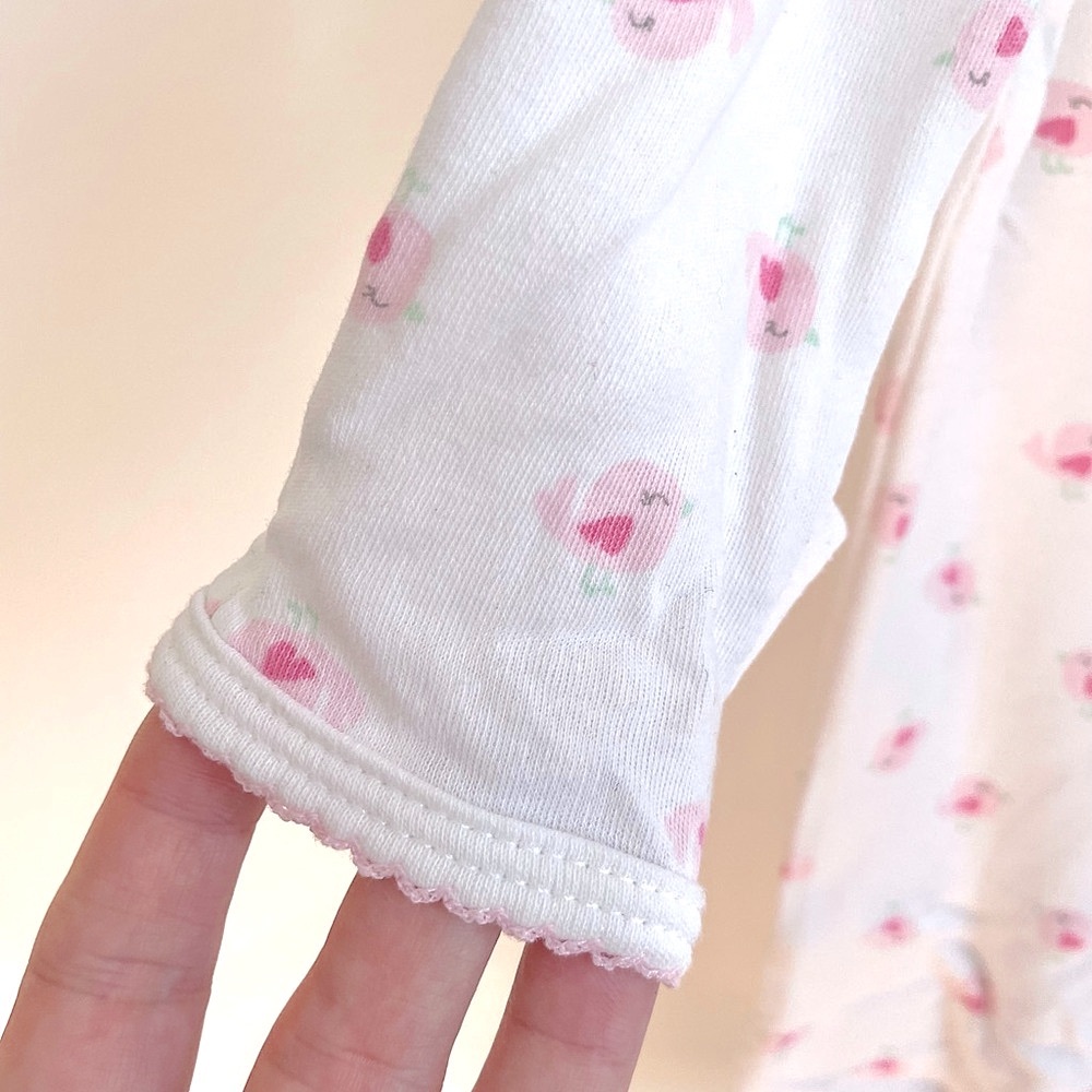 10/$35💥NB Birds Footless Baby Girl PJs, White & Pale Pink, Foldover Cuffs